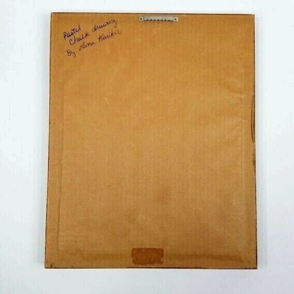 Vintage Pastel Chalk Drawing Lana Kariker  Scenic Landscape Lilacs Wooden Fence - Picture 3 of 4